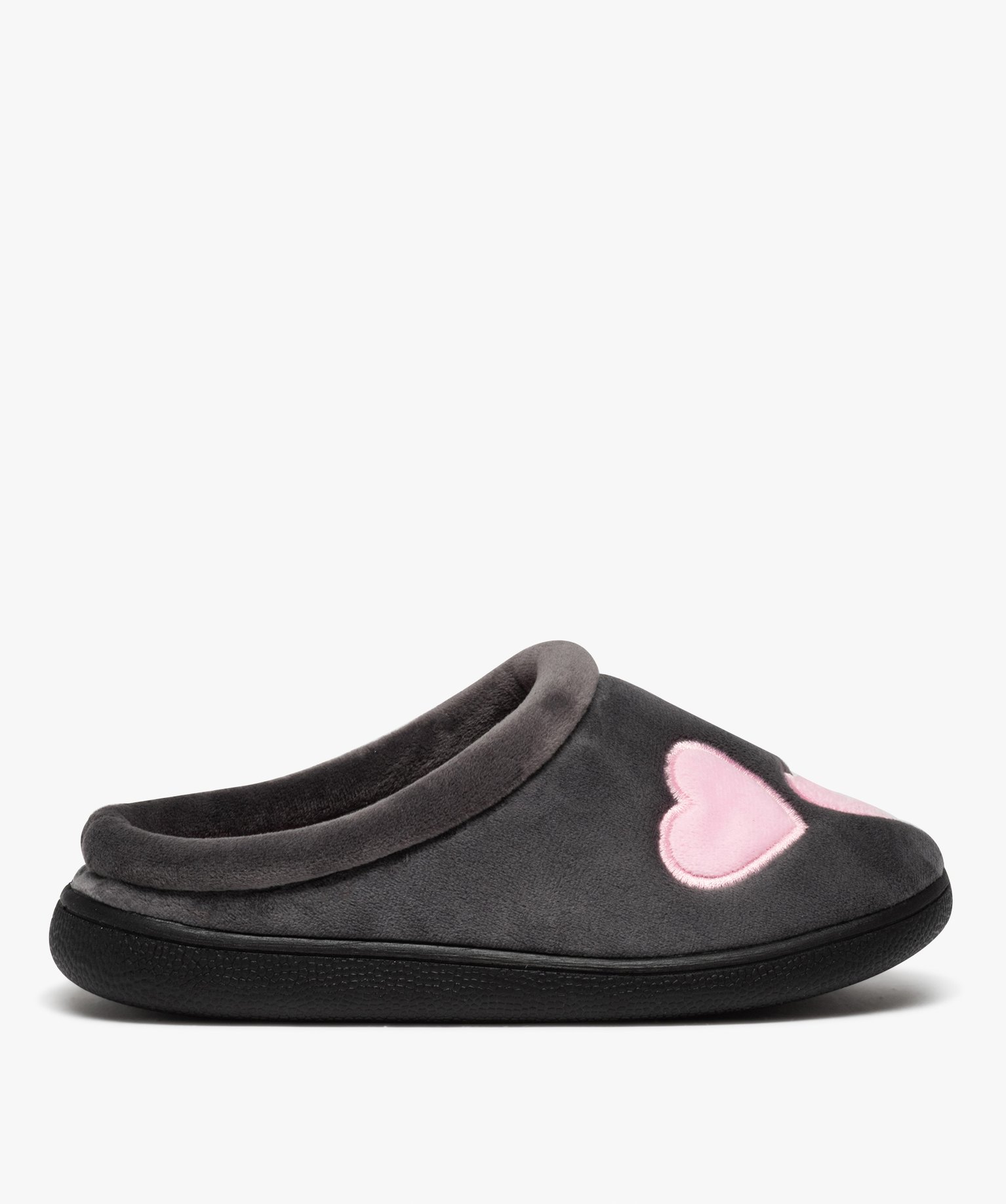 Chaussons femme mules en velours ras motifs curs gris | GEMO