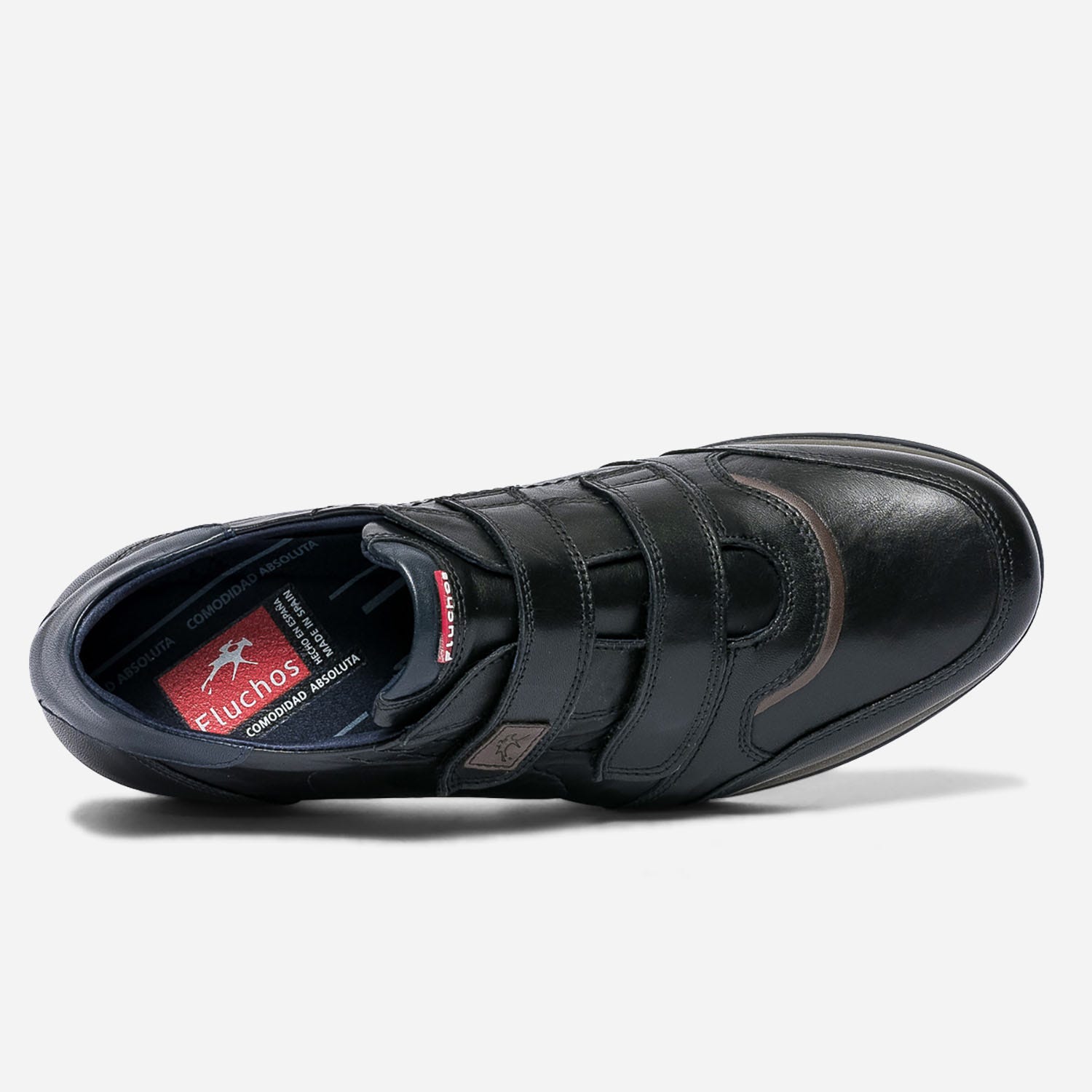Derby détente FLUCHOS noir en cuir à scratchs