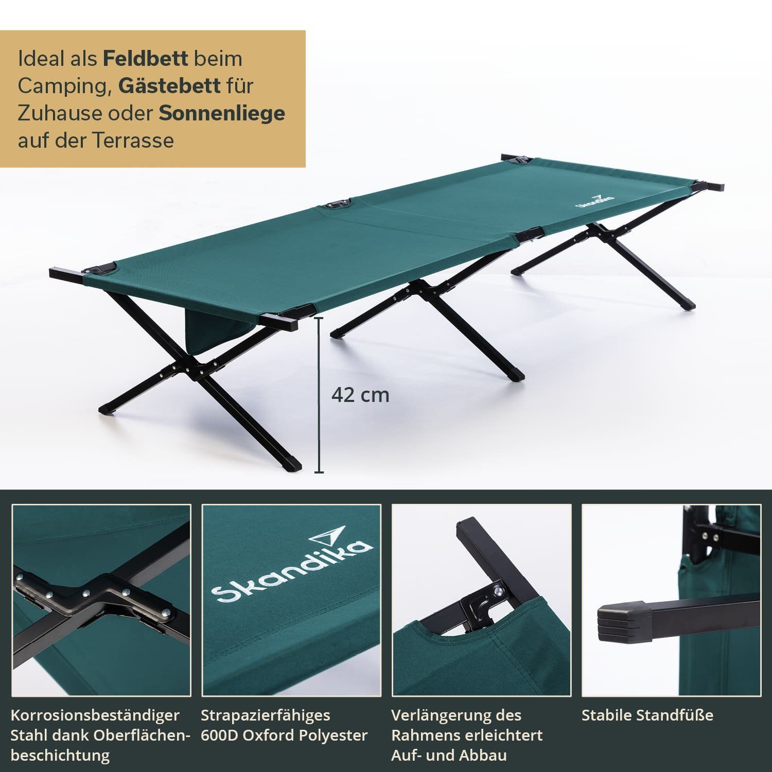 Skandika Feldbett Mutenia Klappbare Sonnenliege mit Organizer-Tasche, max. 200 kg, Outdoor