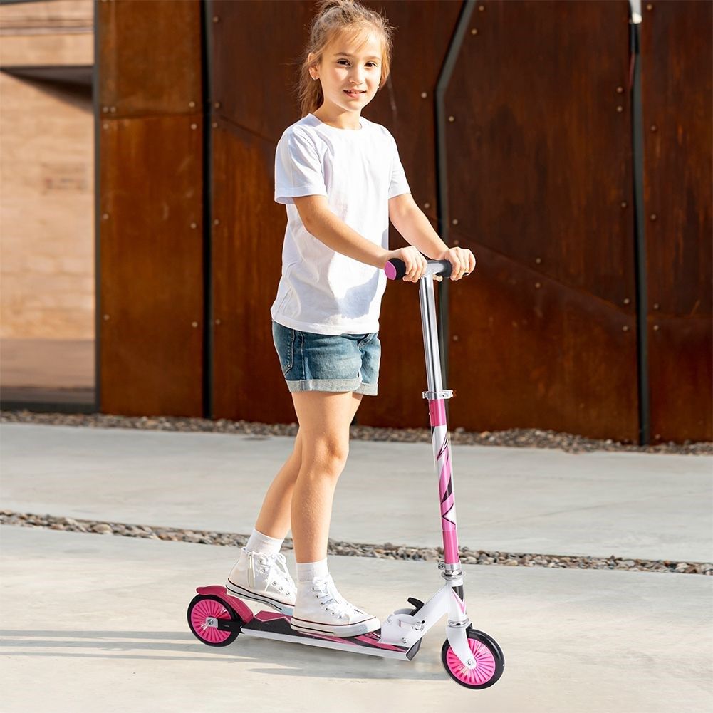 XQ Max Rosa/Weiß Faltbarer Kinder-Roller mit Fußbremse