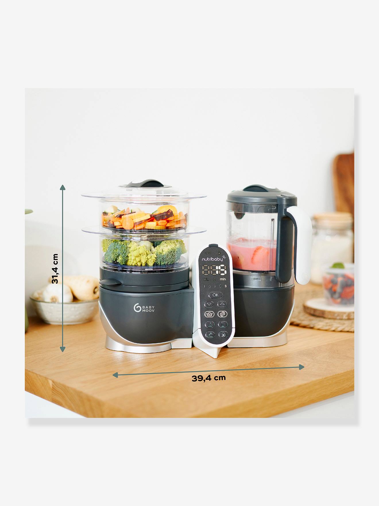 Robot multifonction BABYMOOV Nutribaby+ Préparateur culinaire cuiseur et mixeur industrial grey