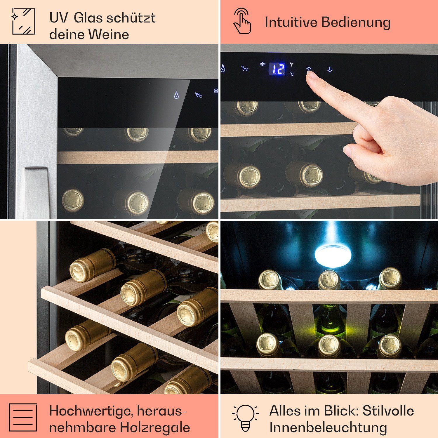 Klarstein Weinkühlschrank Vinamour 32 Uno, für 36 Standardflaschen á 0,75l,Wein Flaschenkühlschrank Weintemperierschrank Weinschrank Kühlschrank