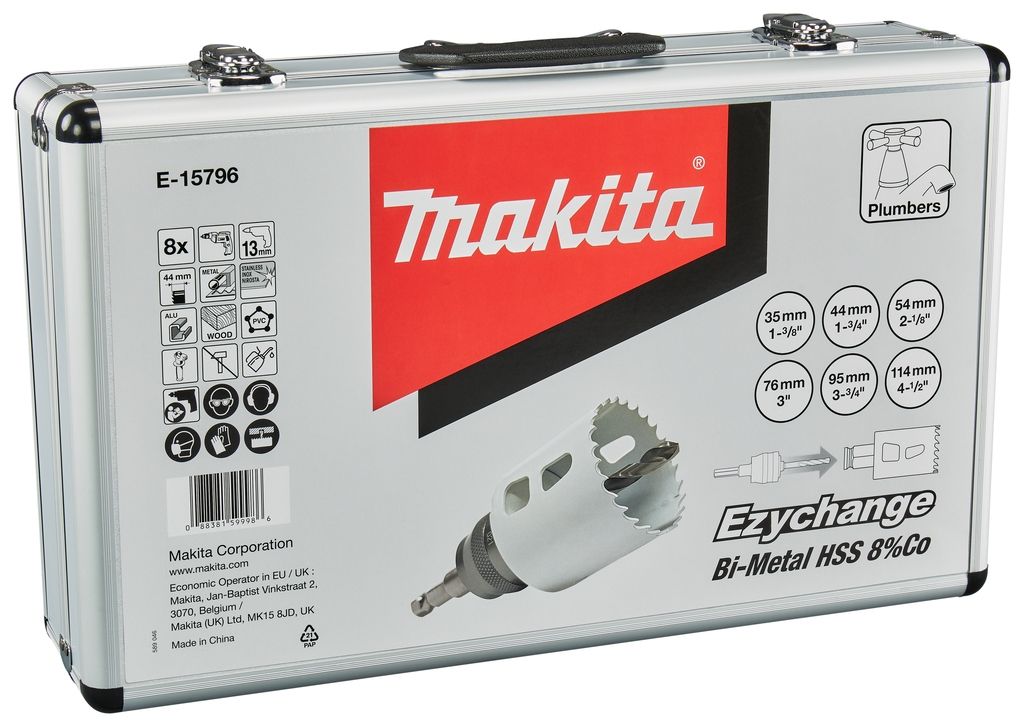 Makita Accessories E-15796 Hullsagsett 8 deler 35, 44, 54, 76, 95, 114 mm tre/metall Ezychange i koffert