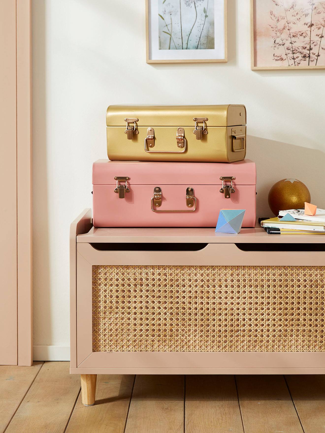 Vertbaudet 2er-Set Kinder Aufbewahrungskoffer aus Metall - rosa+gold