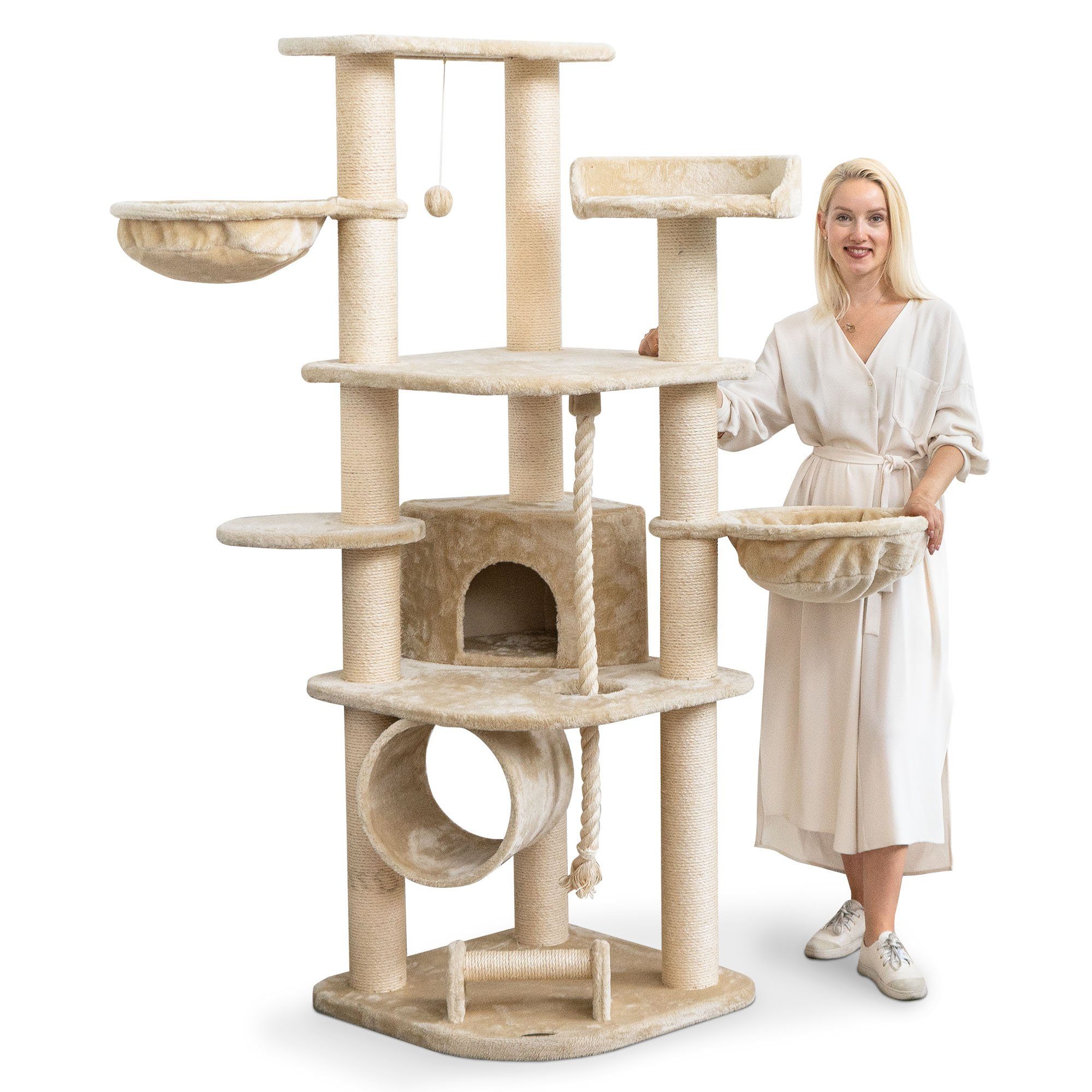 Happypet Kratzbaum CAT021, Gesamthöhe: ca. 181 cm, Haus: ca. 30 x 34 x 34 cm