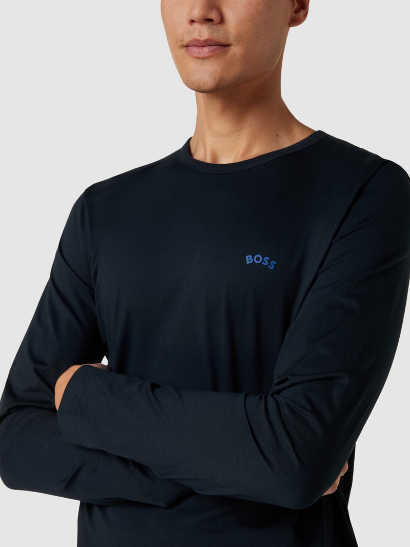 Longsleeve mit Label-Detail Modell 'CURVED' in dunkelblau