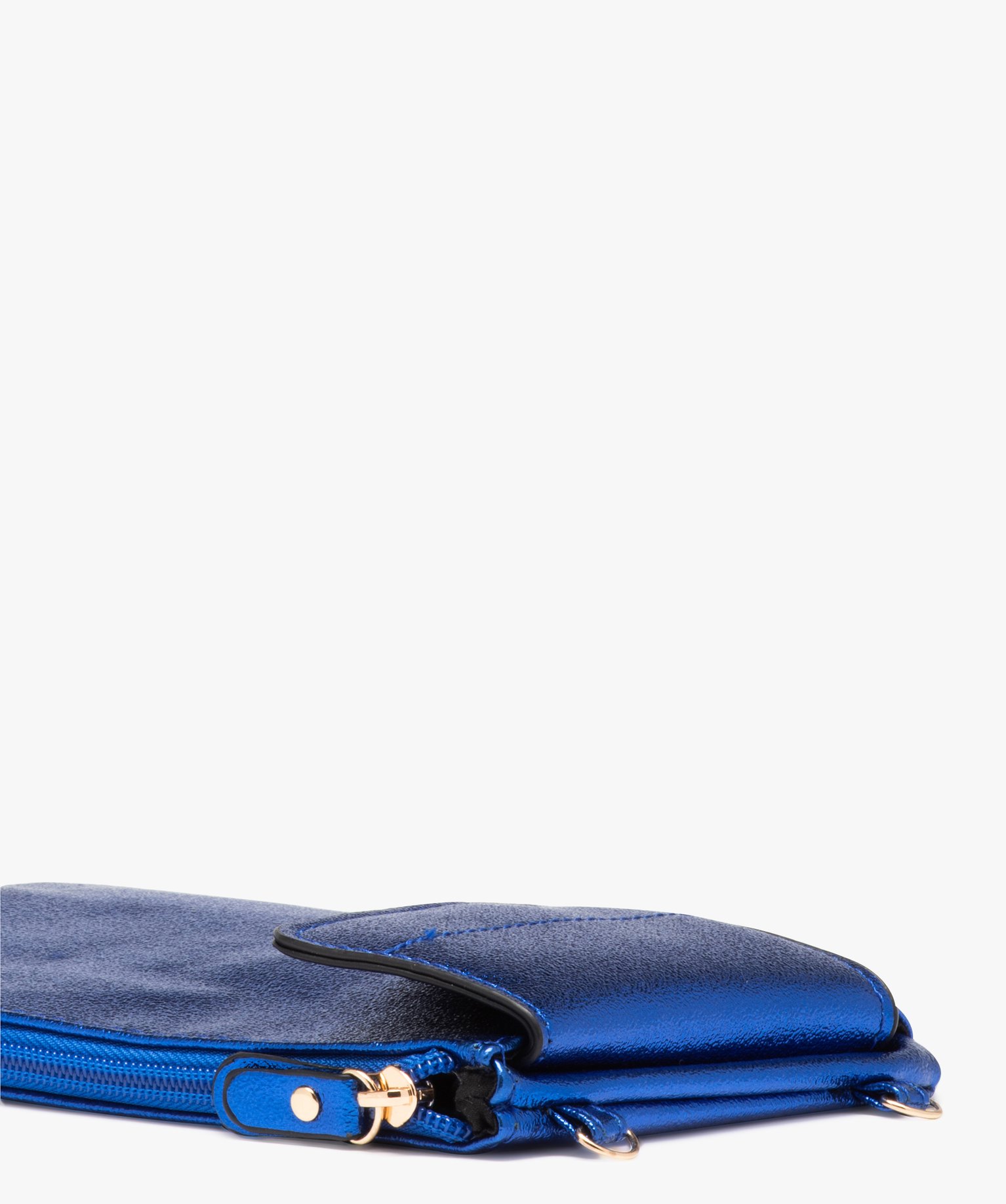 Pochette femme zippée et métallisée à bandoulière amovible bleu | GEMO