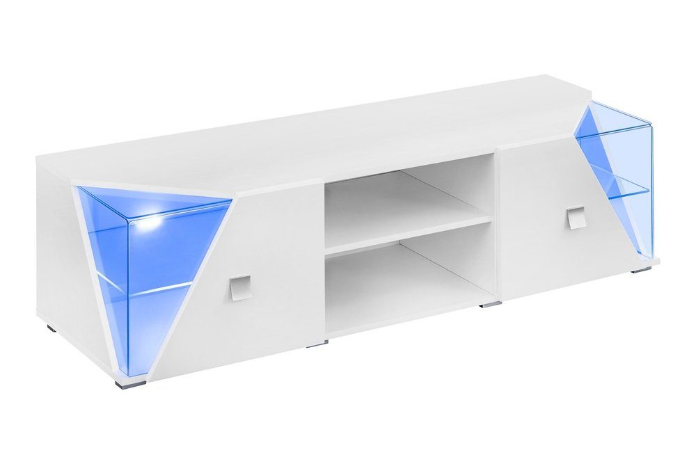 Stylefy Wohnwand Edgar Weiß Hochglanz, Weiß Matt, (Wohnmöbel, Wohnzimmer-Set, Set (4-St), bestehend aus 2xStandvitrine, 1xLowboard und 1xWandboard, Modern, aus Holzwerkstoff, inkl. LED-Beleuchtung, mit Glaseinsatz, Hochglanzfronten