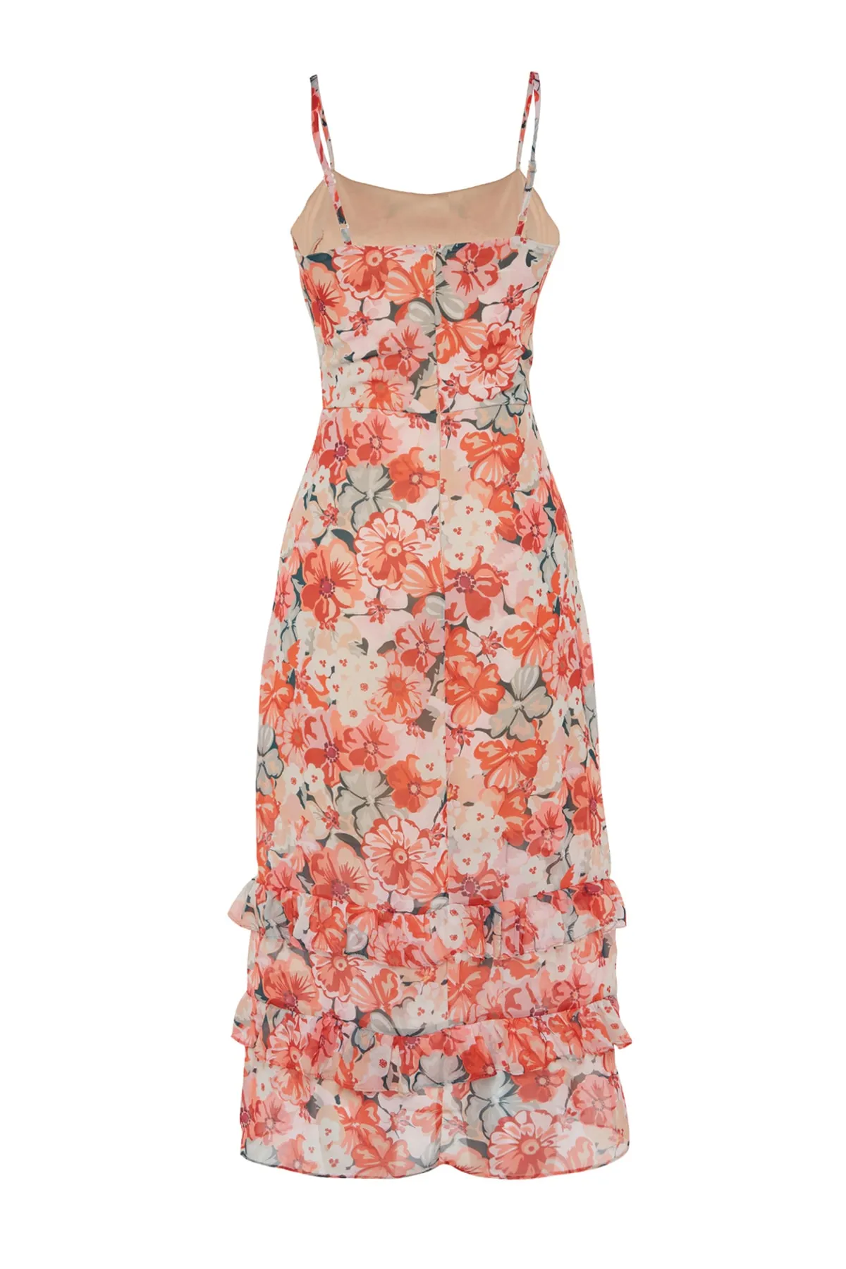Trendyol Collection  Mehrfarbiges, gewebtes Midikleid in A-Linie/Glockenform mit Rüschendetail und Blumendruck TWOSS23EL01872