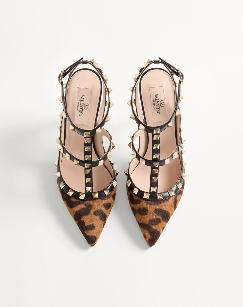 100mm Rockstud pumps med hesteskindseffekt og kalveskind med rem
