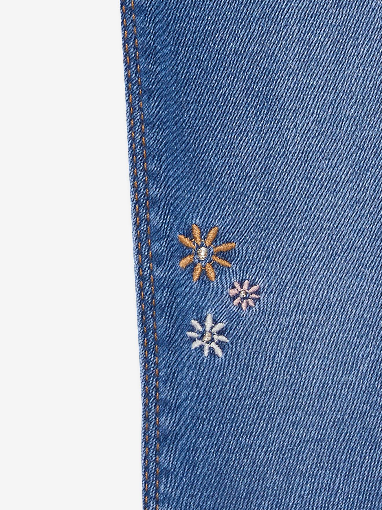 Tregging brodé en molleton effet denim fille denim gris