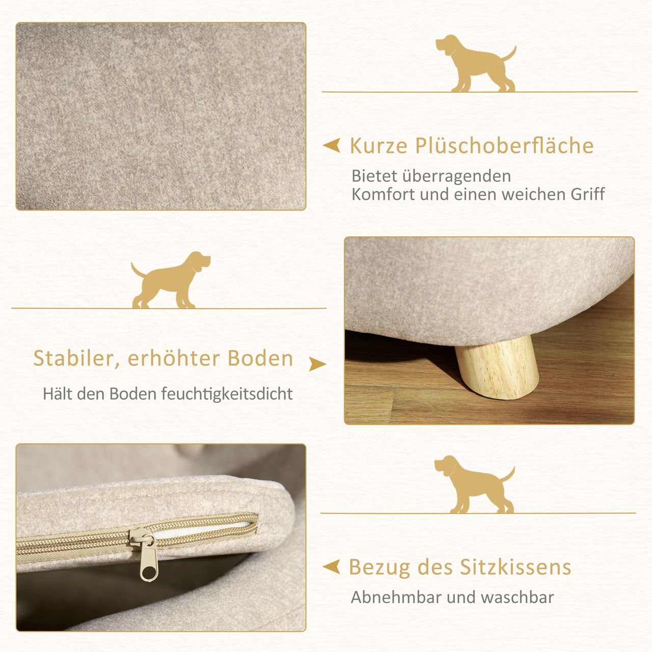 PawHut Haustiersofa Hundematte Katzen Sofa mit Kissen Plüsch Cremeweiß
