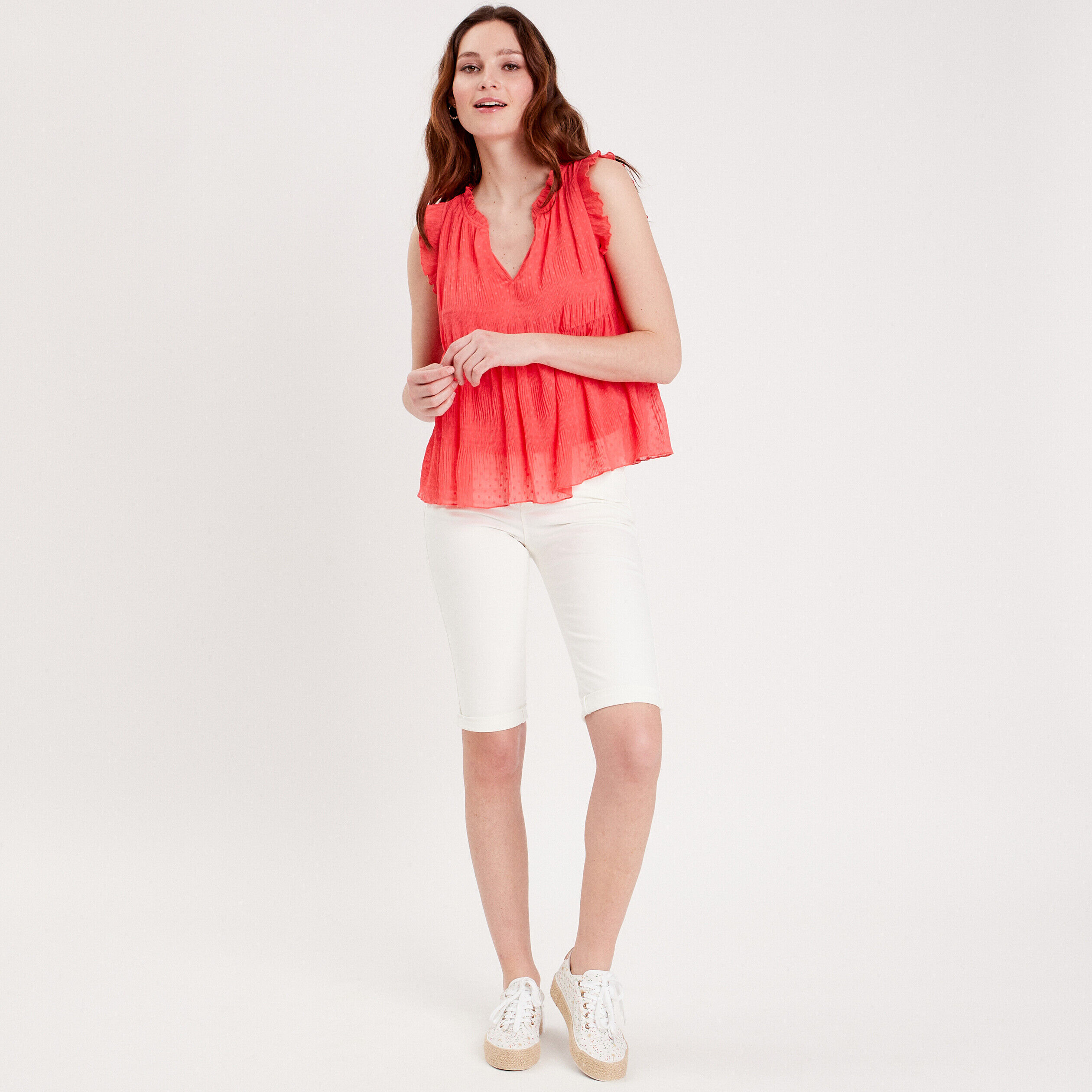 Blouse sans manches rouge corail femme | Cache Cache