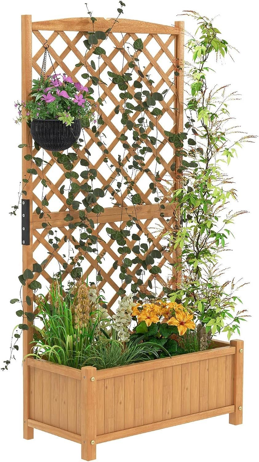 KOMFOTTEU Blumenkasten Hochbeet, mit Rankgitter, 90x44,5x180,5 cm