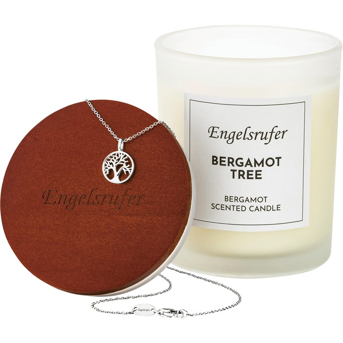 Schmuckkerze Bergamotte mit Kette Lebensbaum