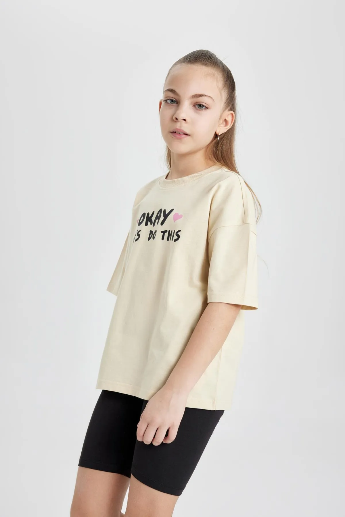 DeFacto  Bedrucktes Kurzarm-T-Shirt für Mädchen in Oversize-Passform B5129a824sm
