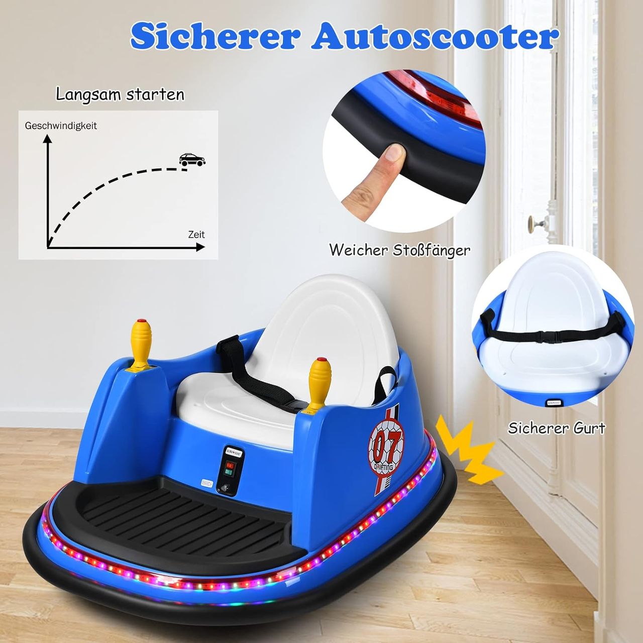 Costway 6V Aufsitz Autoscooter mit bunten Lichtern und Musik