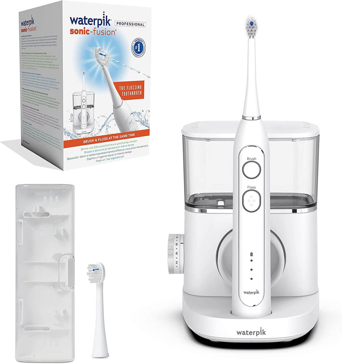 Waterpik Sonic-Fusion Zahnbürste mit integrierter Munddusche, 2-Minuten Timer   2 Bürsten