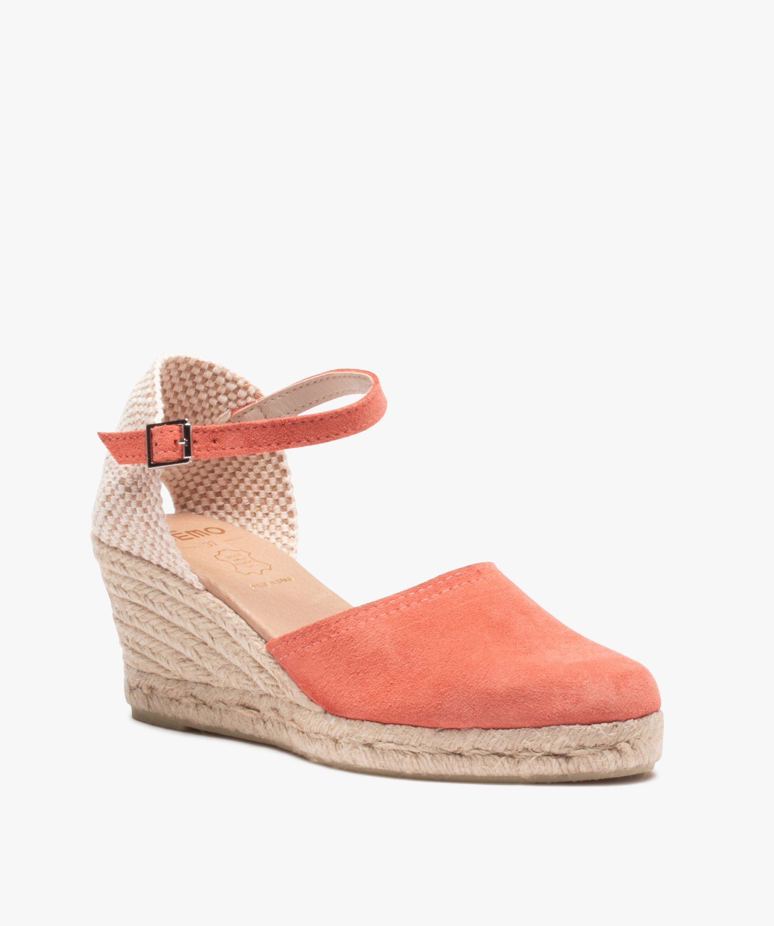 Sandales femme compensées dessus cuir uni orange | GEMO