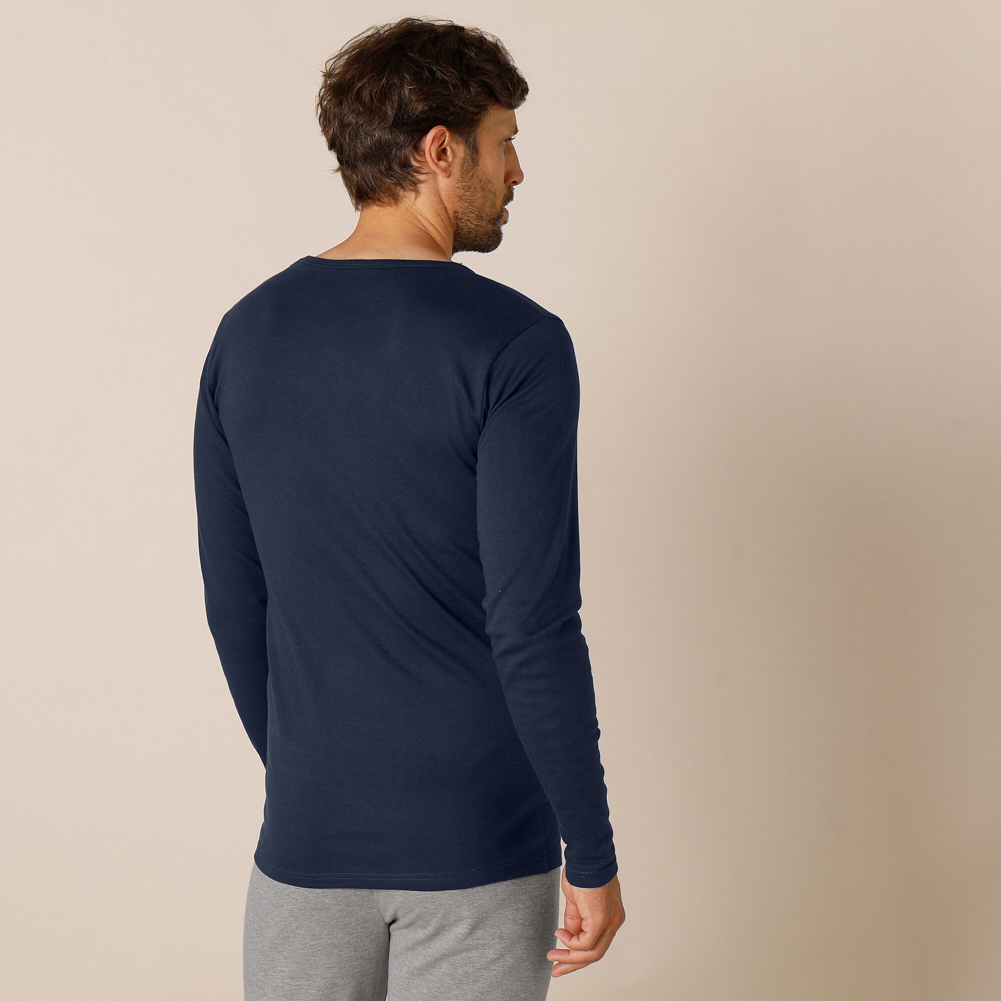 Tee-shirt sous-vêtement homme col rond manches longues dos long coton