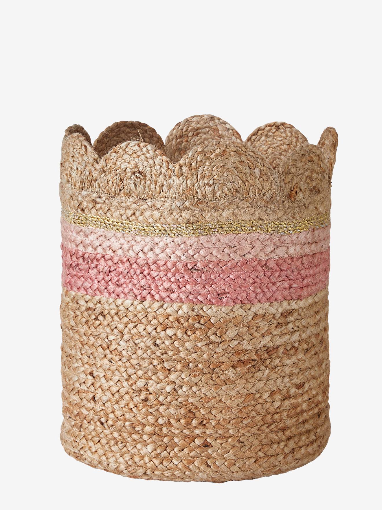 Panier en jute festonné Fiore osier/rose