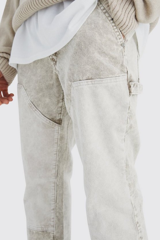 Slim-Fit Colorblock Cord-Hose mit Acid-Waschung