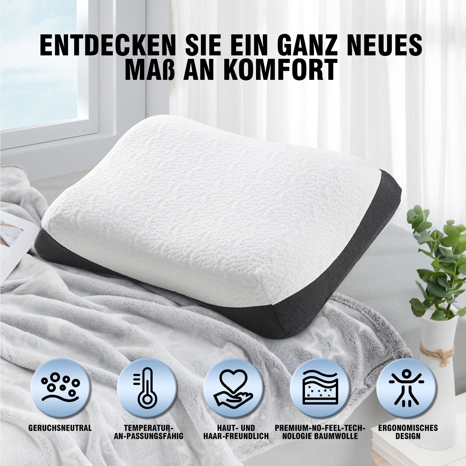 Nackenstützkissen Nackenstützkissen höhenverstellbar für nackenschmerzen und schulter, Elegear, Füllung: Memory-Foam, Bezug: Modalstoff, Rückenschläfer, Seitenschläfer, Bauchschläfer, 60X34cm Kopfkissen, Schlafkissen mit Bezug