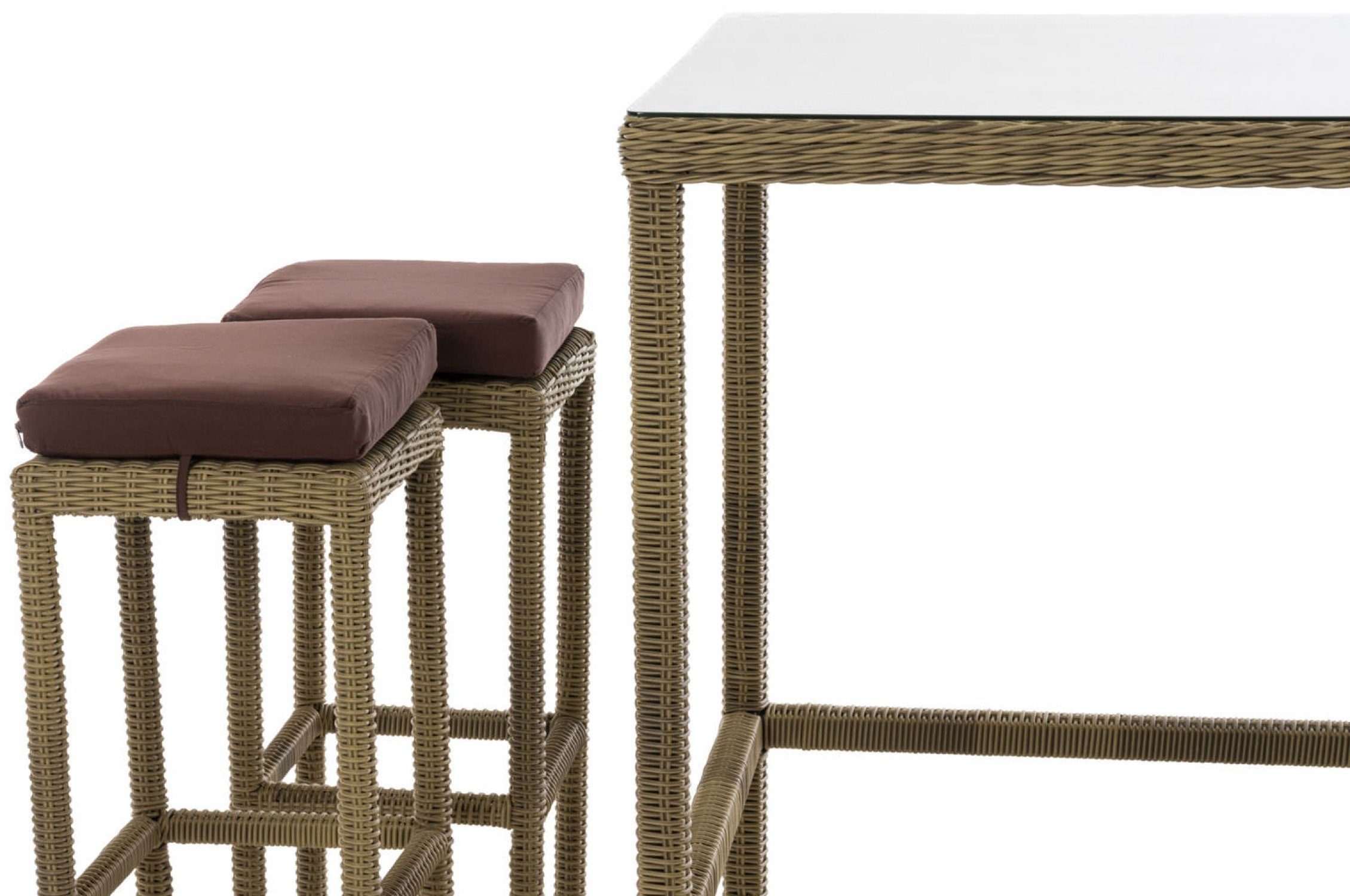 TPFGarden Gartenbar-Set Alina - aus 5mm Polyrattan und Aluminium-Gestell, (Stehtisch-Set mit 4 Hockern und Kunstlederauflagen, Gartenlounge-Set - wasserfest, pflegeleicht und UV-beständig), Maße (TxBxH): Tisch 84 x 84 x 110,5cm - Hocker 37 x 37 x 74,