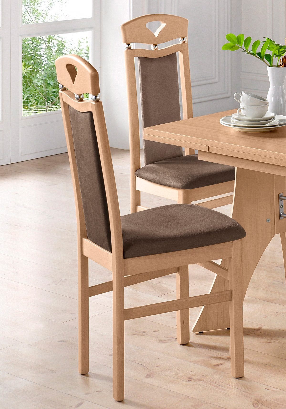 Home affaire 4-Fußstuhl Berta (Set, 2 St), Bezug in Microfaser, Gestell aus Buche Massivholz