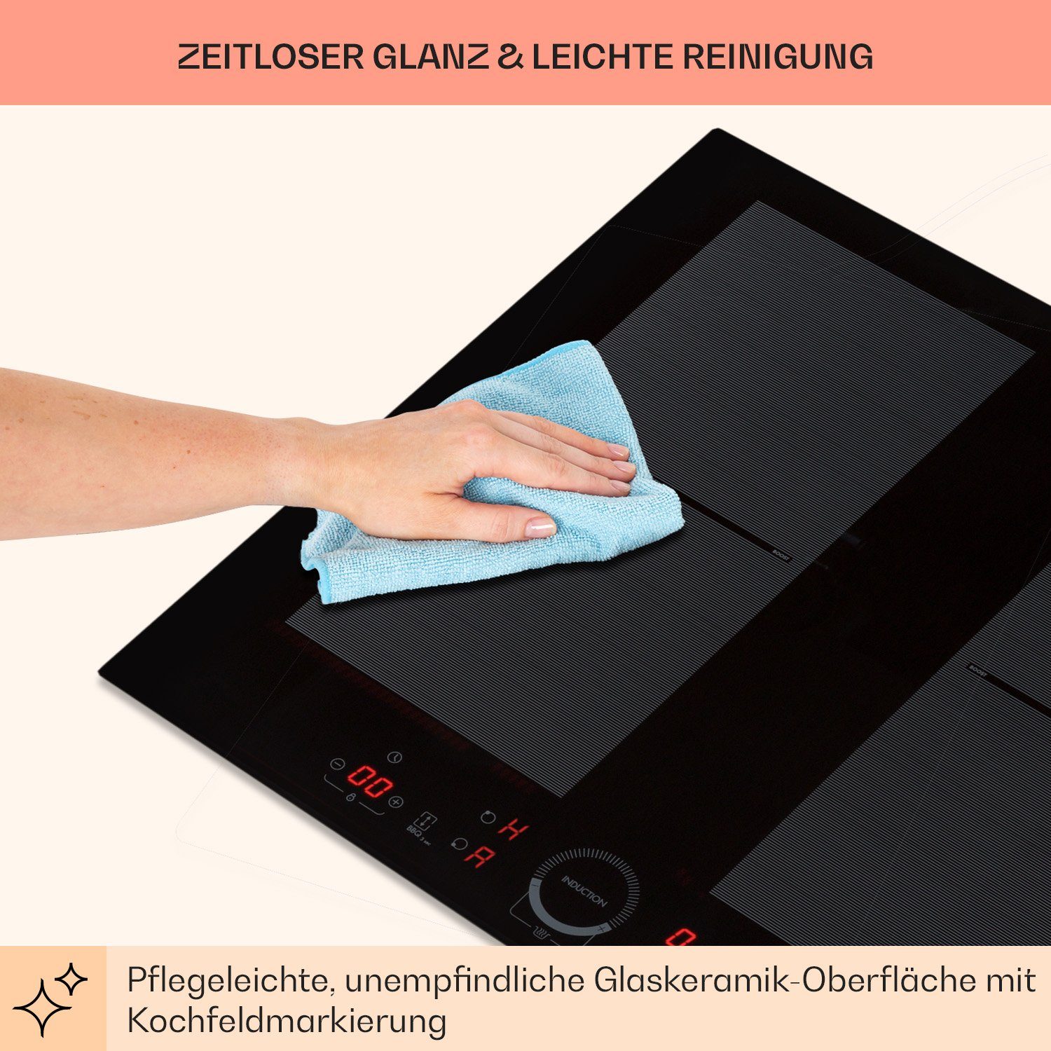 Klarstein Induktions-Kochfeld Delicatessa 60 Einbaukochfeld Induktion 4 Zonen 7000W Glaskeramik CP4-Delicatessa-60-B, Einbau Induktionskochfeld 4 Kochfelder Platten Induktionsherd