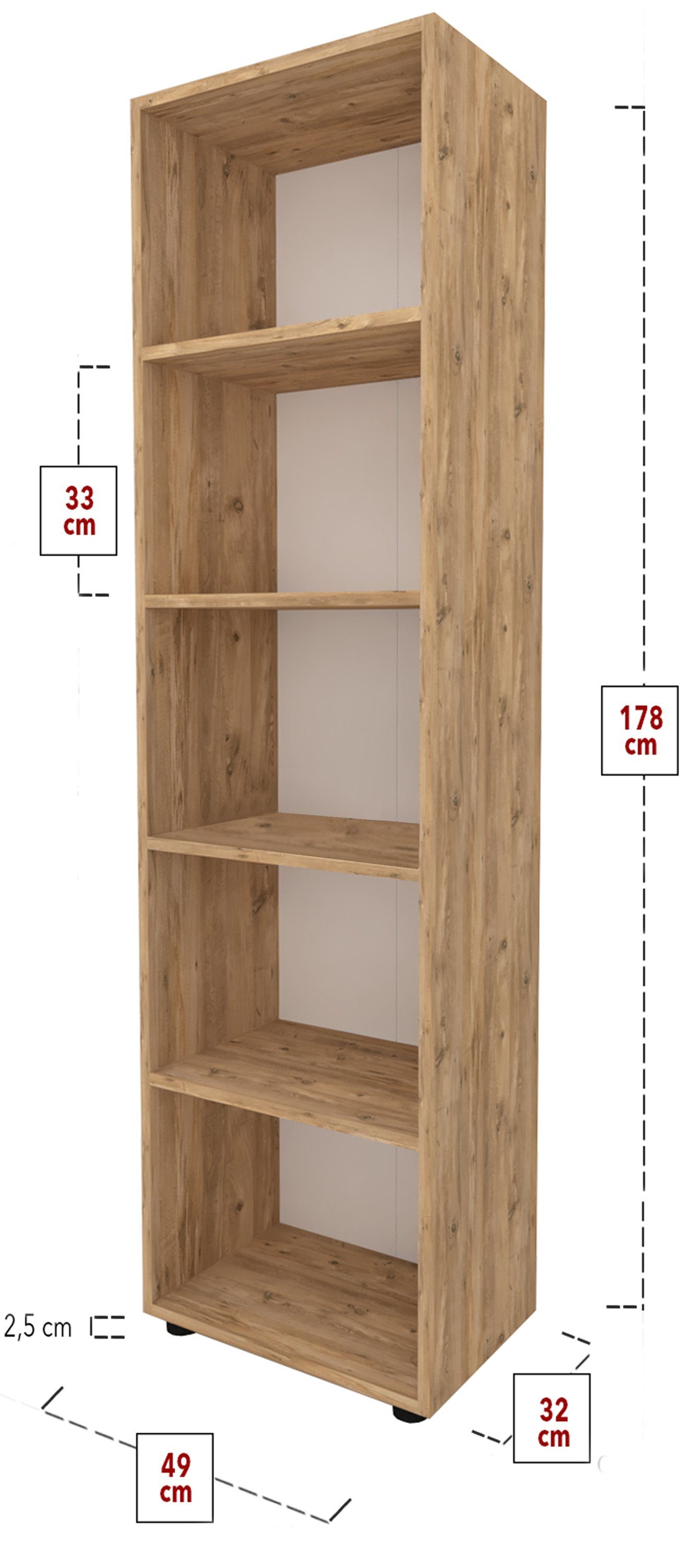 VCM Aktenregal Holz Büro Regal Bücher Ordner Aktenregal Ulas 5f, 1-tlg.