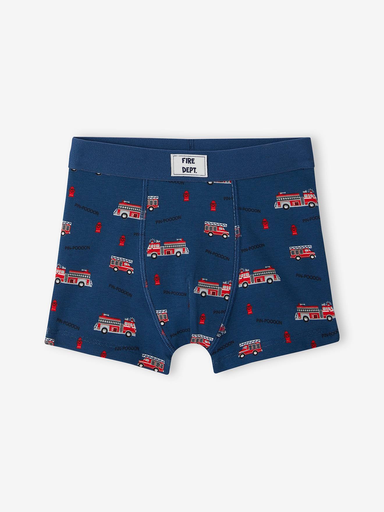 Vertbaudet 5er-Pack Jungen Boxershorts mit Bio-Baumwolle, Feuerwehr - aquamarine