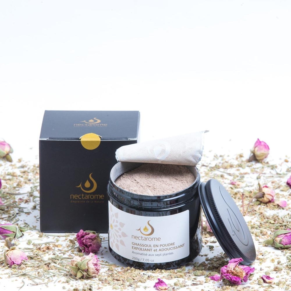 nectarome Ghassoul aux sept plantes Argile exfoliante et adoucissante corps, visage et cheveux