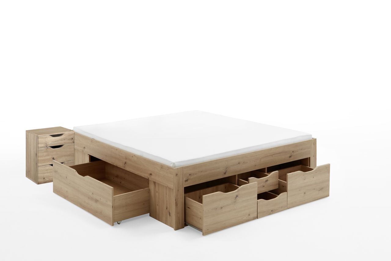 Relita Stauraumbett Noah 180 x 200 cm, ohne Lattenrost mit 6 Bettschubladen, Ausf. Eiche Artisan Dekor