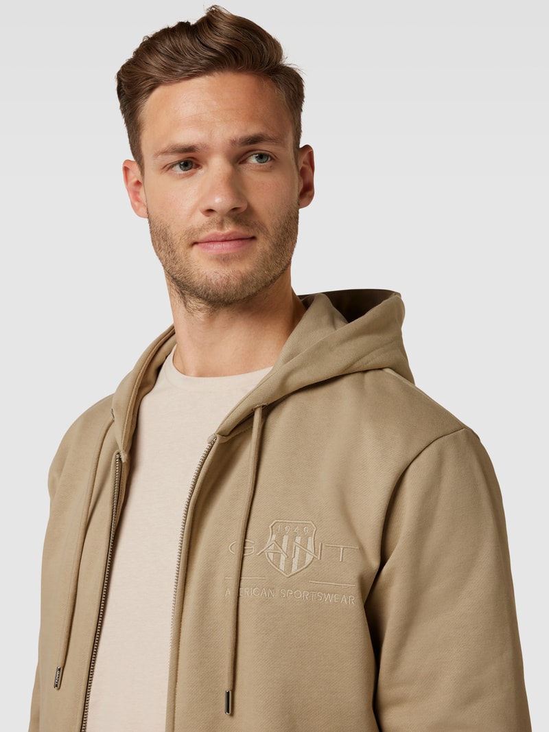 Sweatjacke mit Label-Stitching in beige