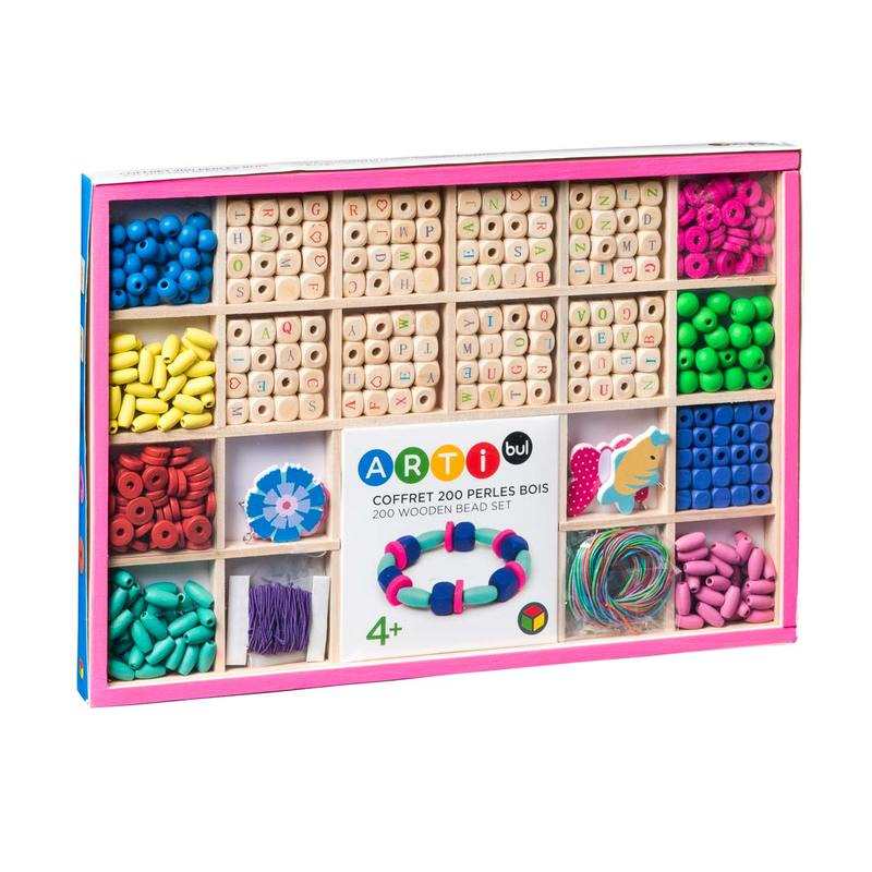 Coffret de 200 perles en bois et lettres Oxybul