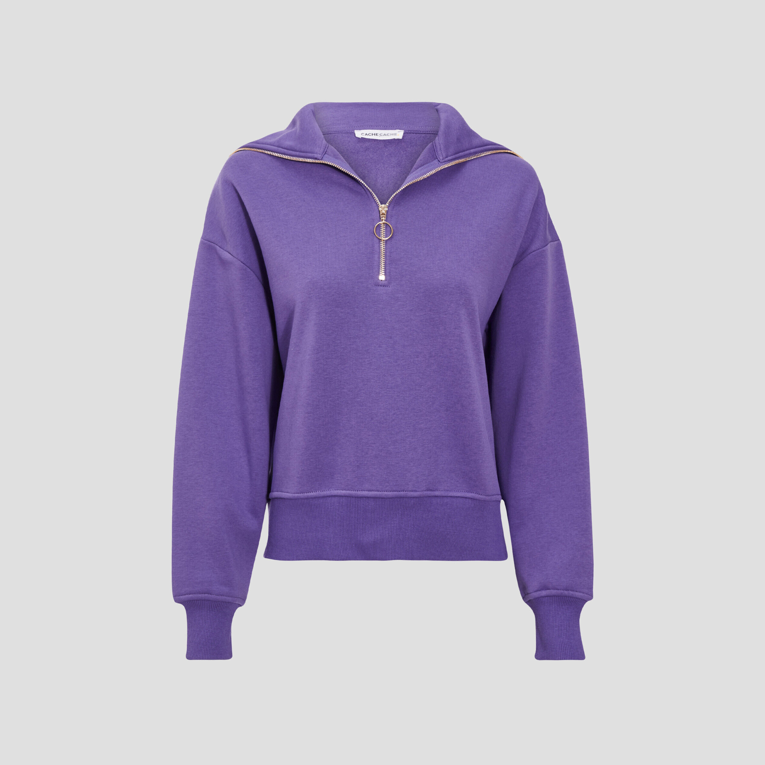 Sweat à col montant avec zip violet foncé femme | Cache Cache