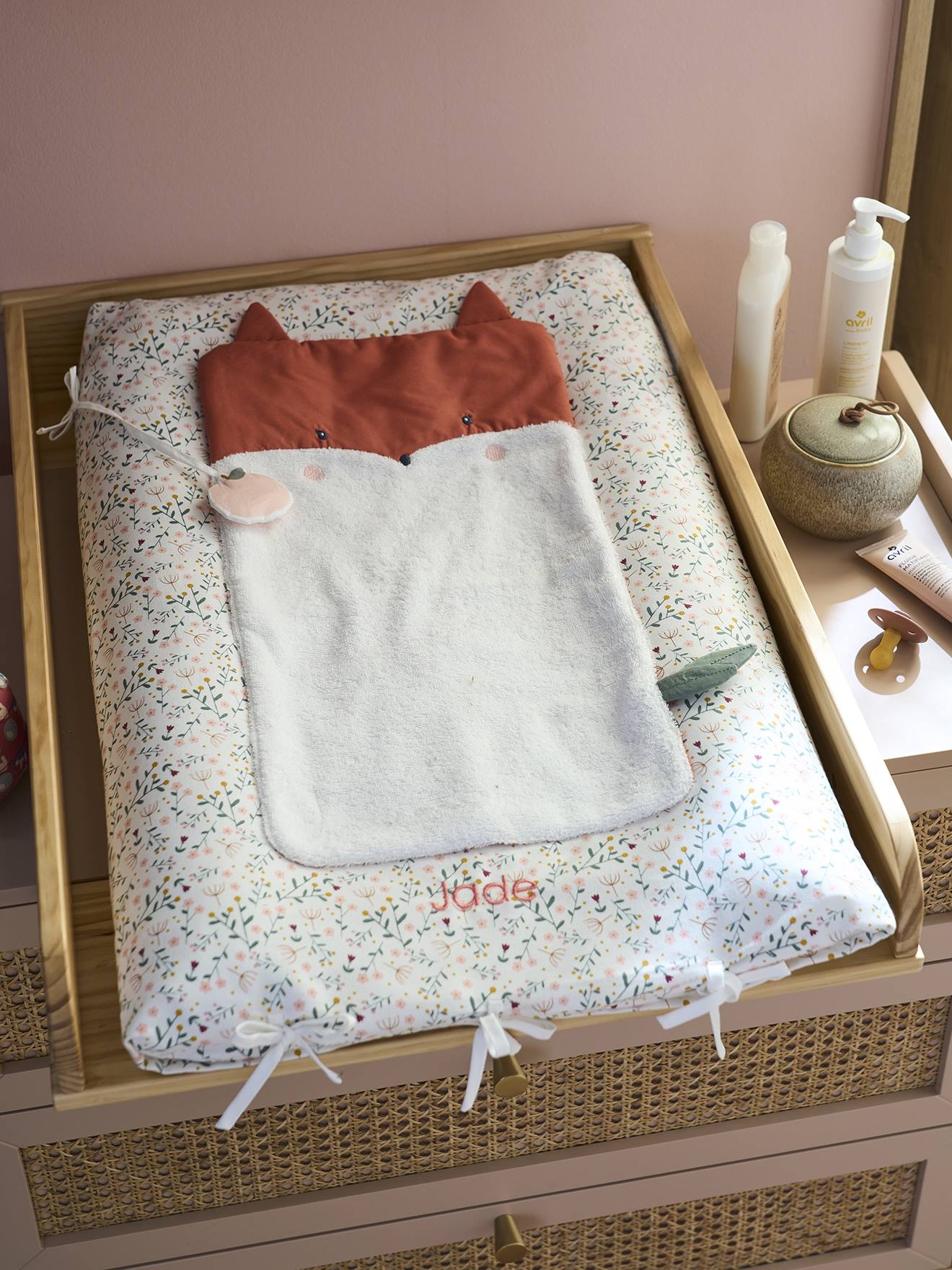 Matelas à langer FLEURETTES personnalisable ecru / multico