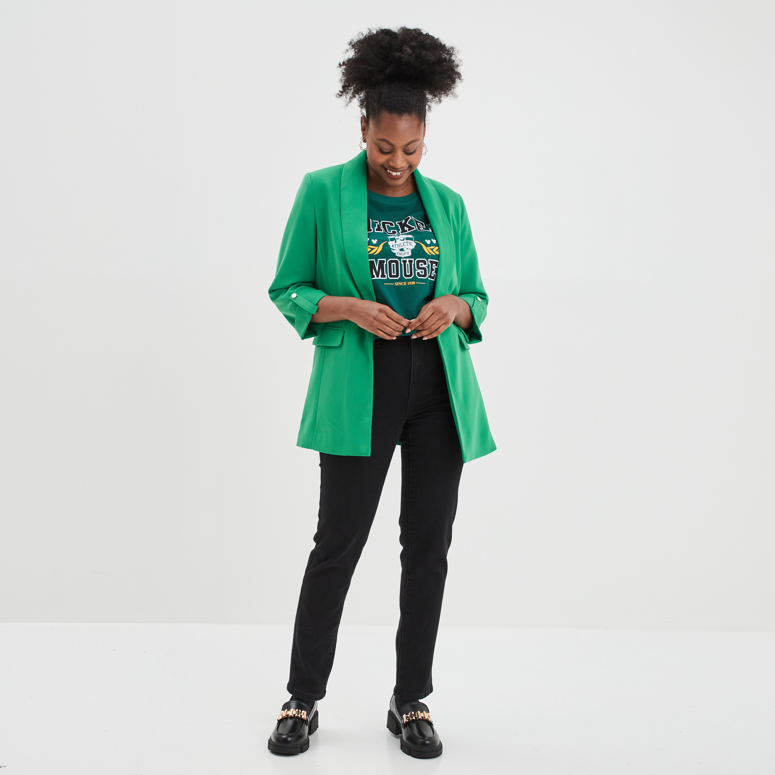 Veste blazer manches 3 4 droite vert émeraude femme | La Halle