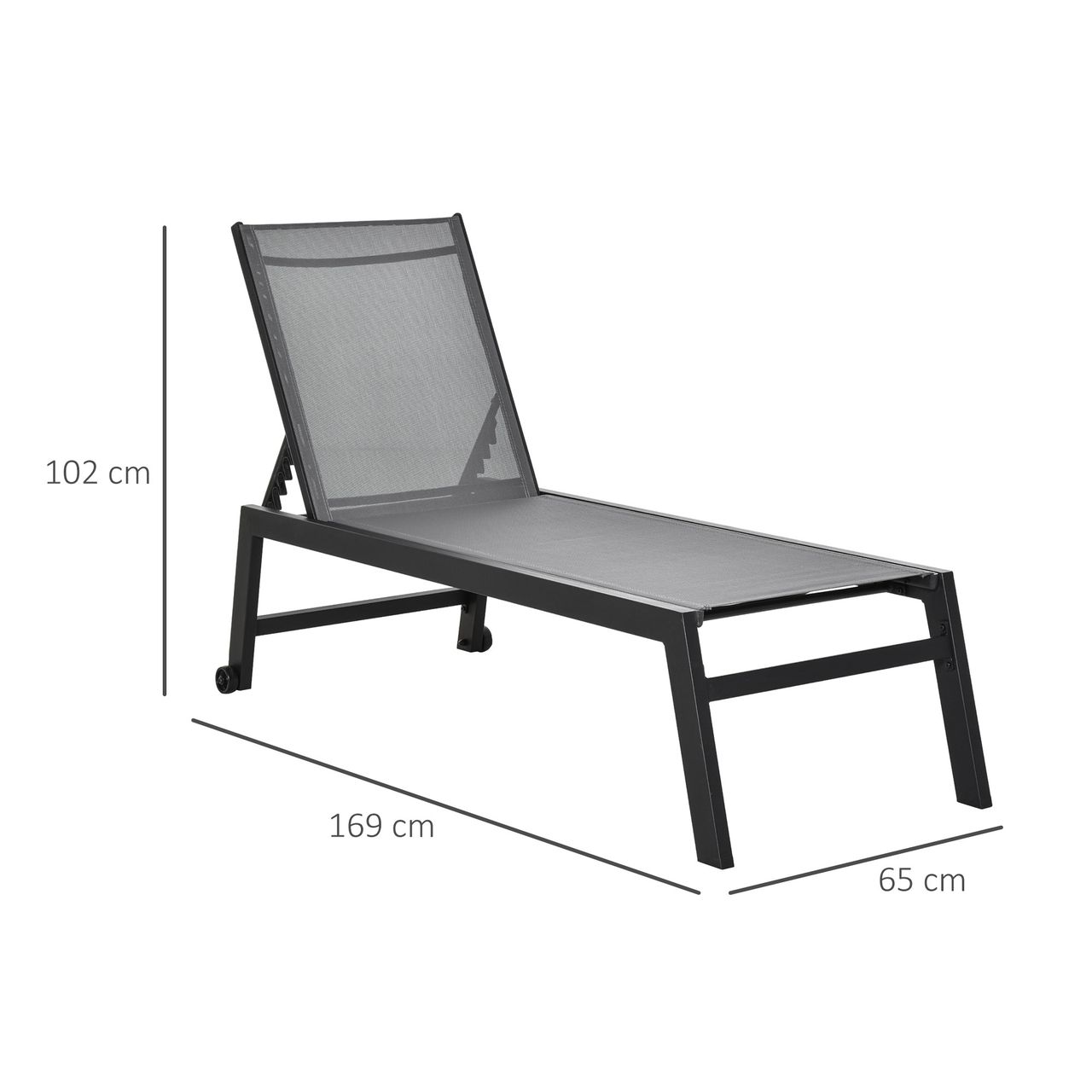Outsunny Sonnenliege Gartenliege 5-stufige Rückenlehne Aluminium Grau
