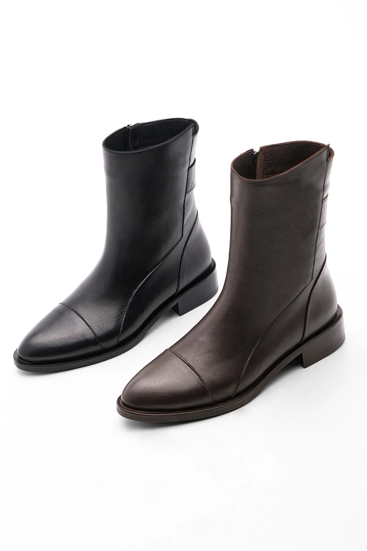 Marjin  Damen-Freizeitstiefel aus echtem Leder mit Reißverschluss, Tekas, Braun