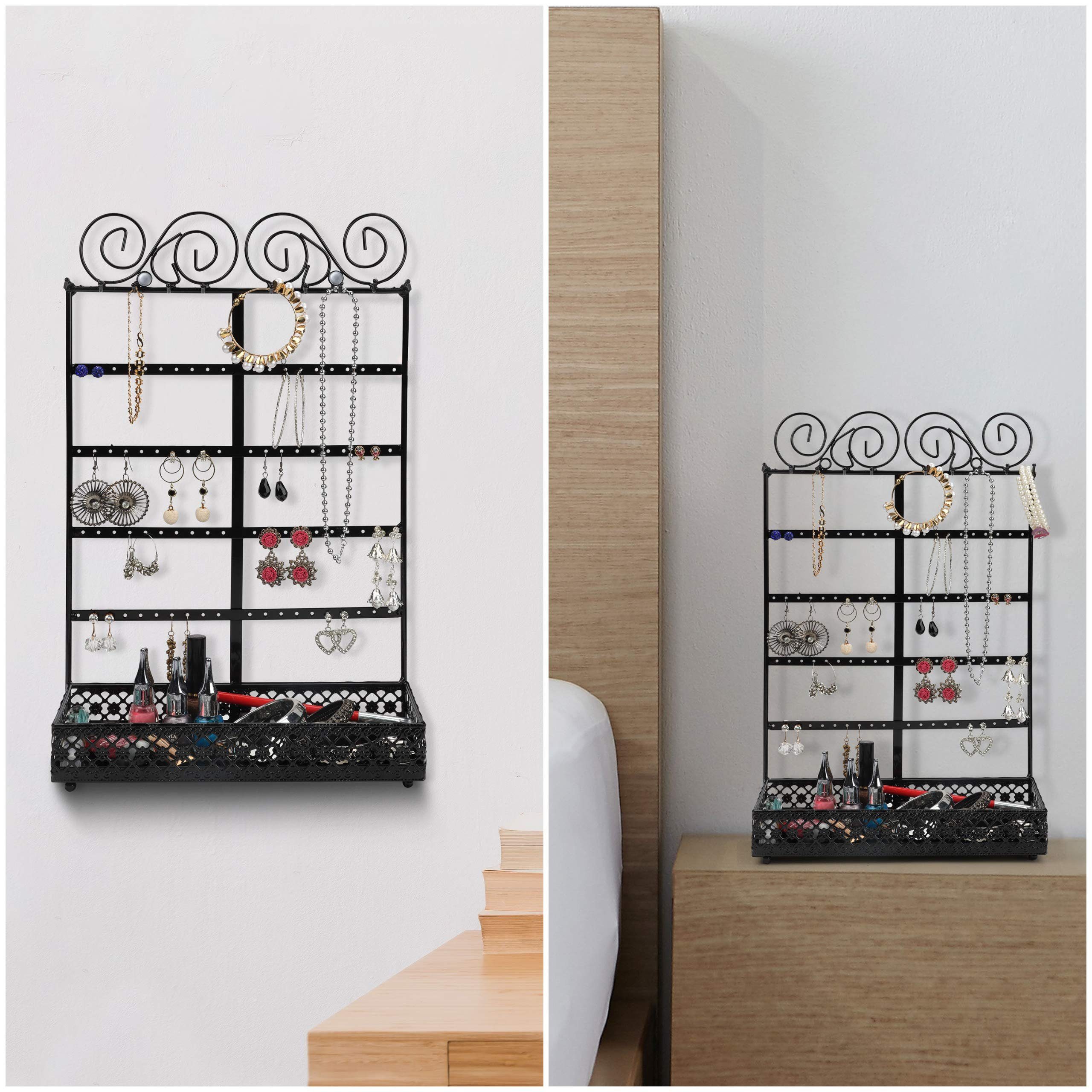 Belle Vous Schmuckständer Jewelry Stand with 80 Holes, 10 Hooks, 5 Rows, Schmuckständer mit Fachboden für 80 Löcher, 10 Haken und 5 Reihen