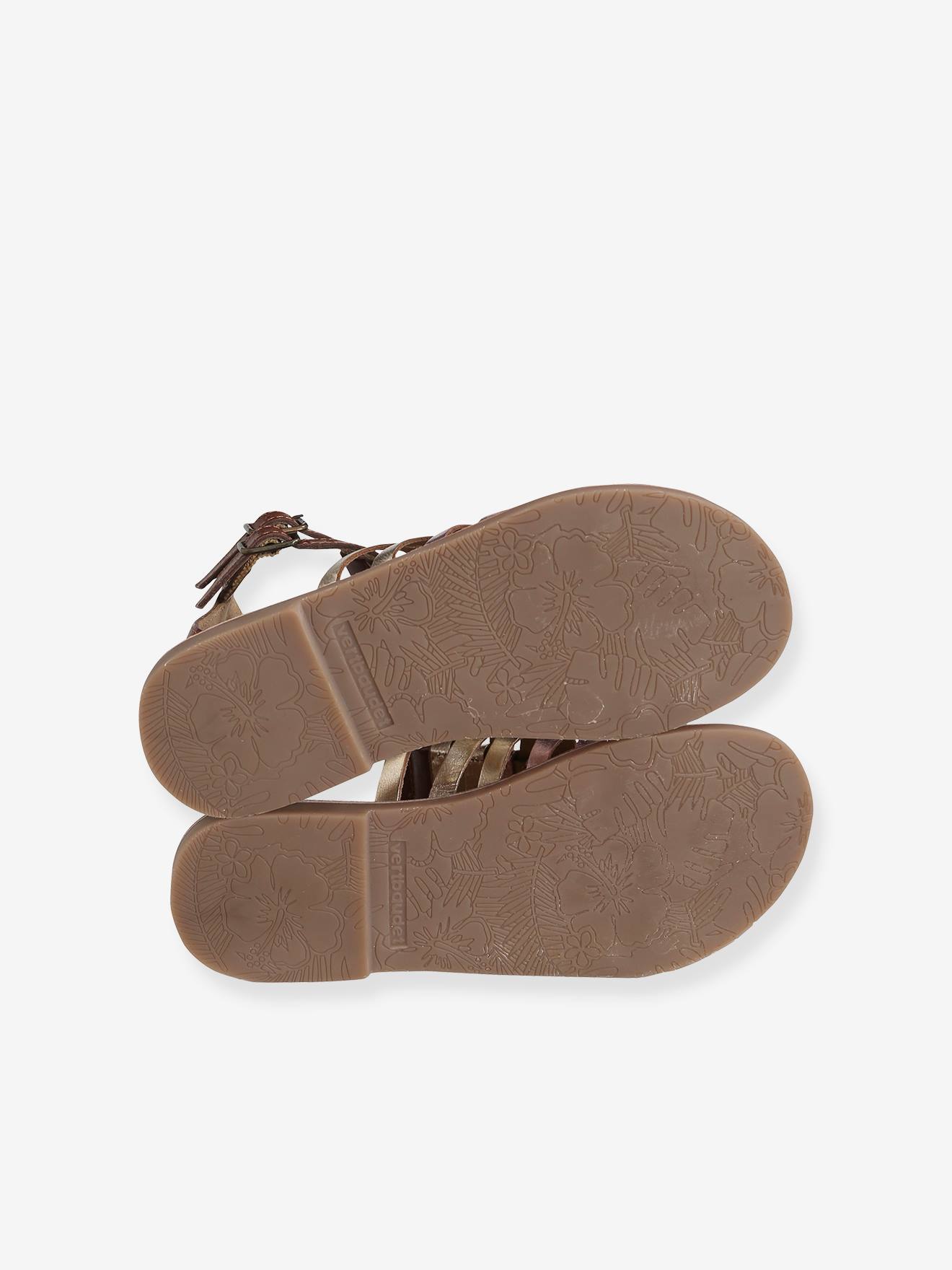 Sandales cuir fille esprit spartiates or