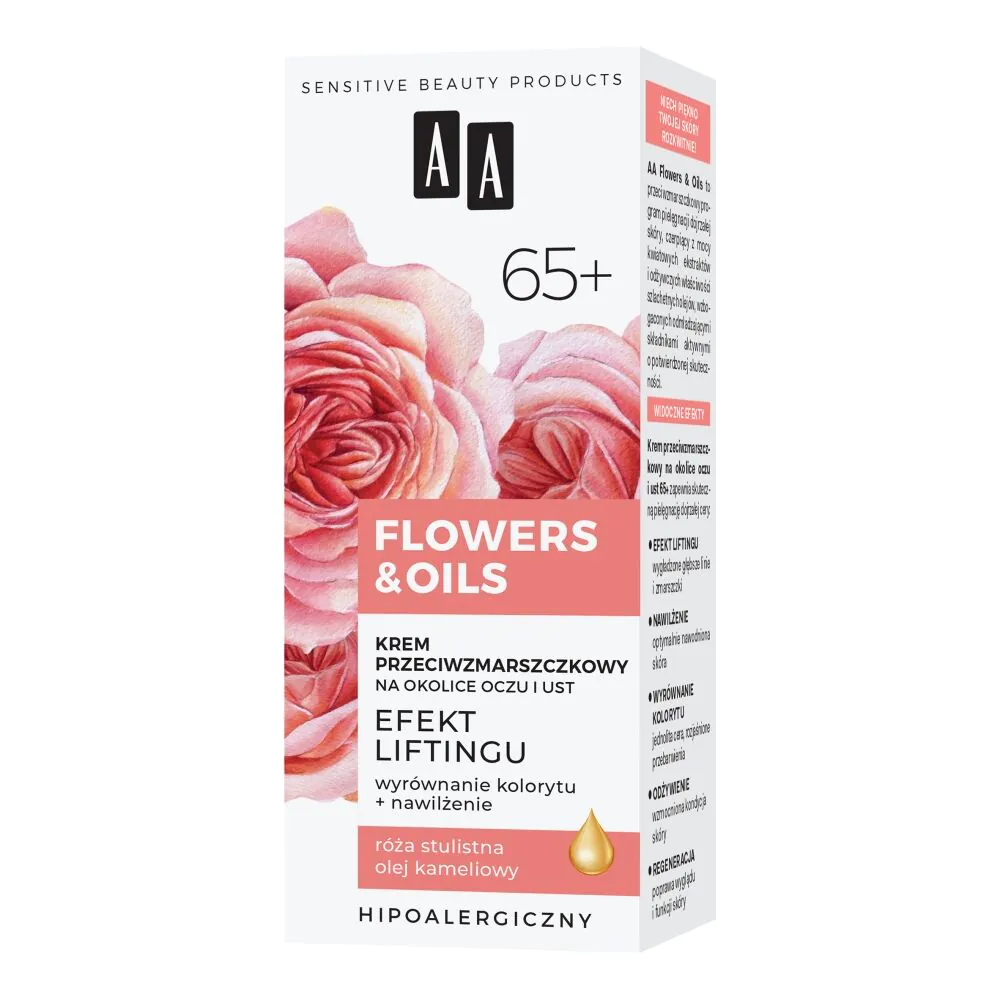 AA Flowers & Oils 65+ krema protiv bora za područje oko očiju i usta s efektom liftinga