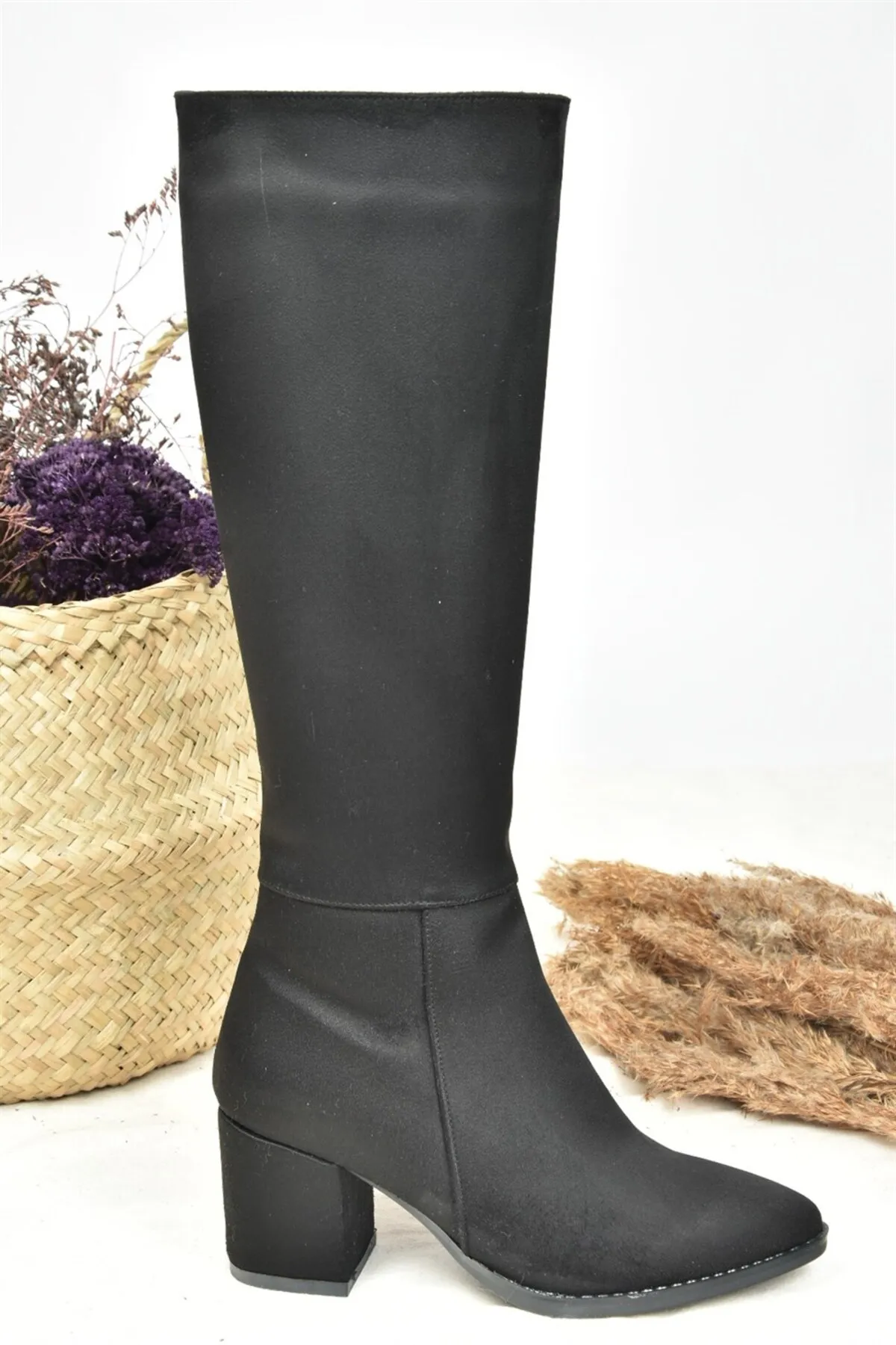 Fox Shoes  Damenstiefel aus schwarzem Wildleder mit dickem Absatz