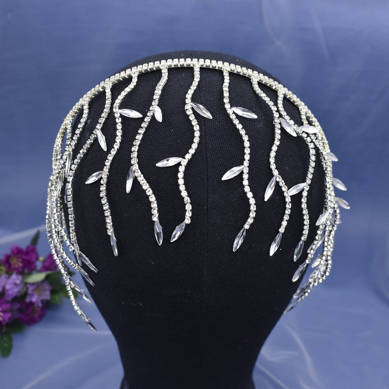 HOHEA H Haarband Haarschmuck aus Kristall-Haarranken, Blumen und Blättern, 1-tlg., Kristall-Stirnband, Hochzeits-Haarschmuck, Braut-Haarschmuck, Silberner Haarschmuck, Brauthaarnadeln, Kristallkrone