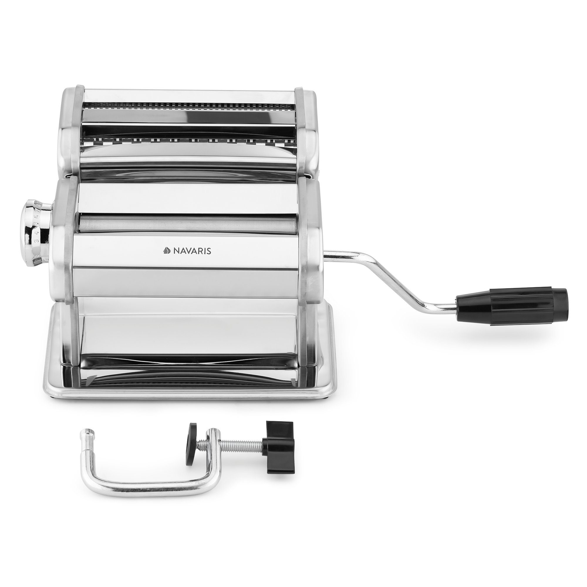 Navaris Nudelmaschine Nudelmaschine Pasta Maschine mit Holzgriff - Pasta Maker für Spaghetti
