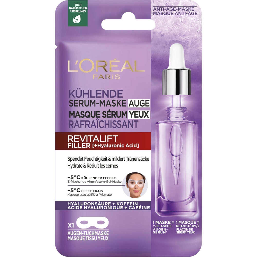 L'Oréal Paris Revitalift Filler Masque Tissu Anti-Âge au Sérum Yeux Rafraîchissant