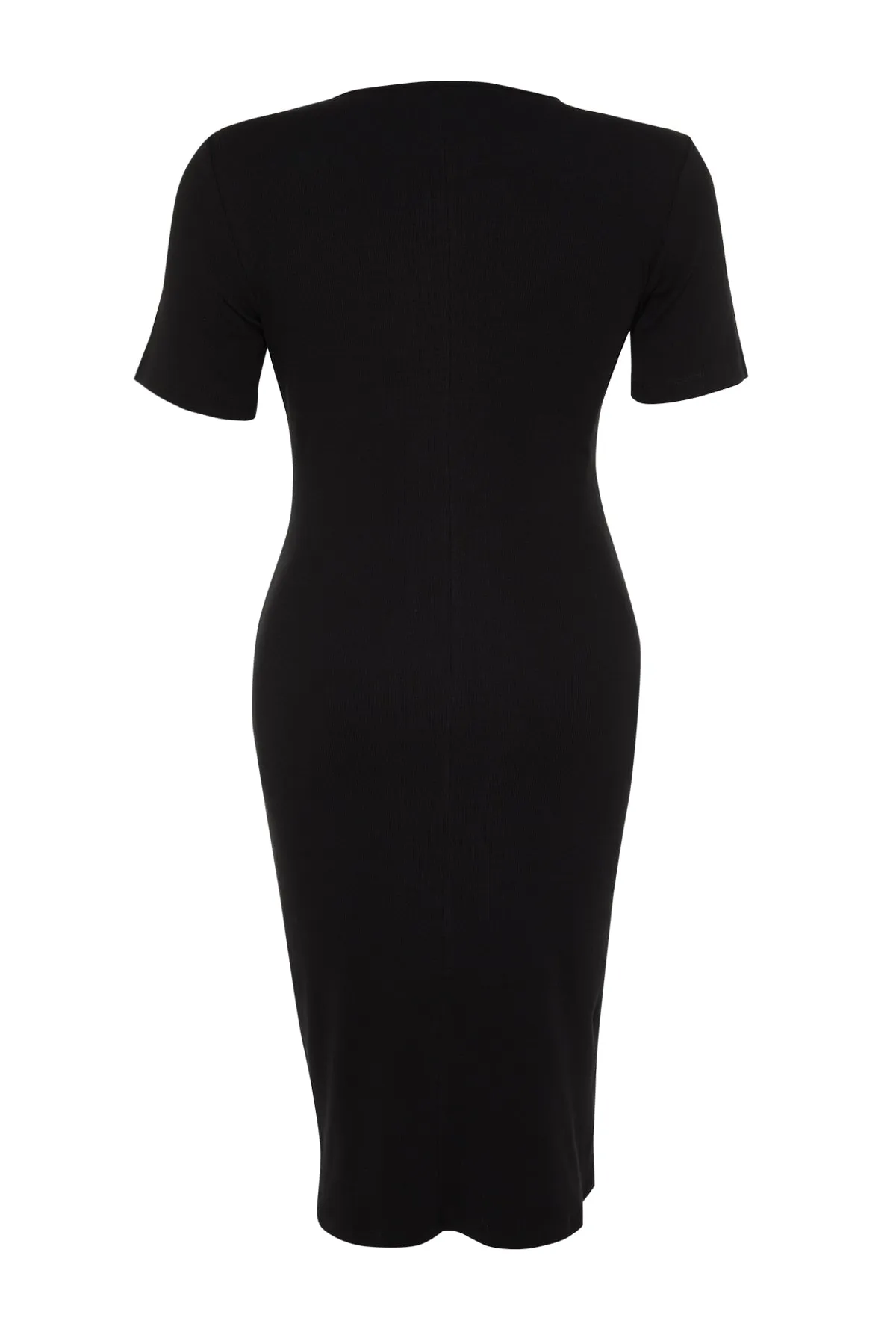 Trendyol Curve  Schwarzes, schnurgebundenes Strickkleid mit Ausschnitten und Schlitzen TBSSS23AH00250