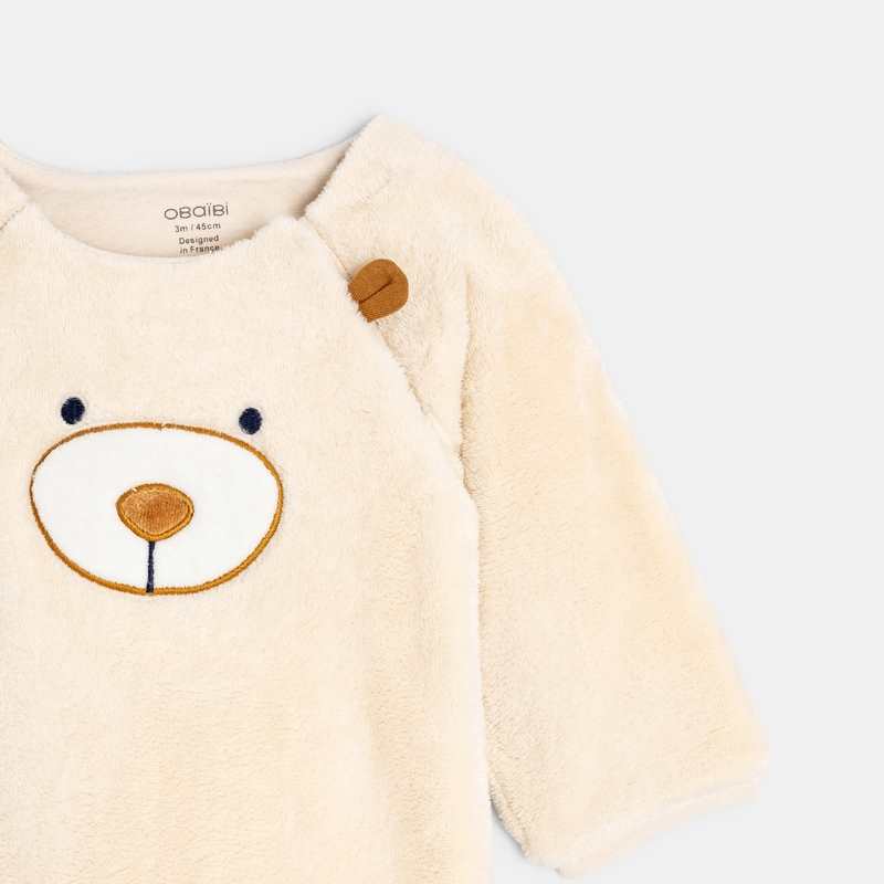 Surpyjama chaud en soft boa ours beige naissance